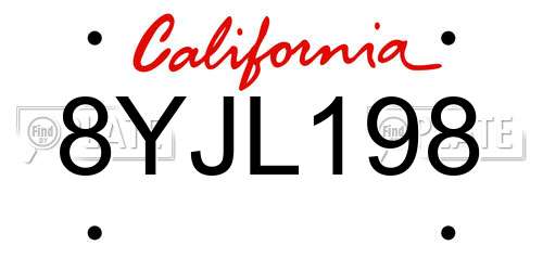8YJL198 California License Plate