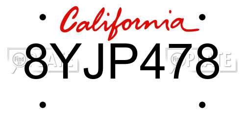 8YJP478 California License Plate
