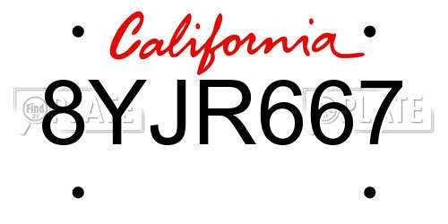 8YJR667 California License Plate