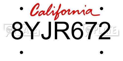 8YJR672 California License Plate