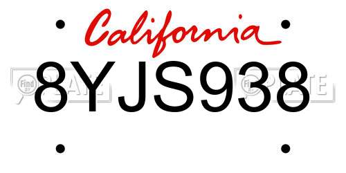 8YJS938 California License Plate
