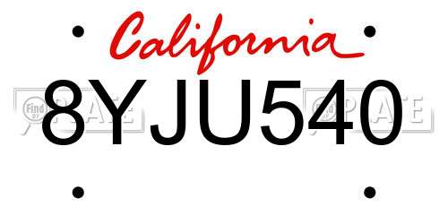 8YJU540 California License Plate