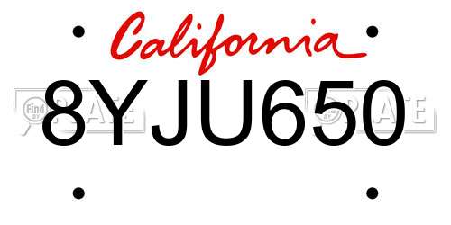 8YJU650 California License Plate