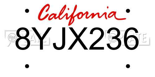 8YJX236 California License Plate