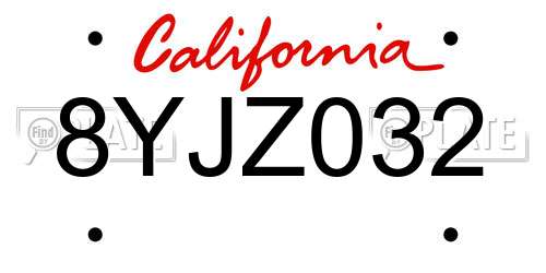 8YJZ032 California License Plate