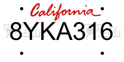 8YKA316 California License Plate