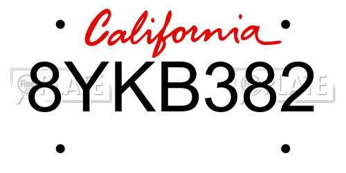 8YKB382 California License Plate