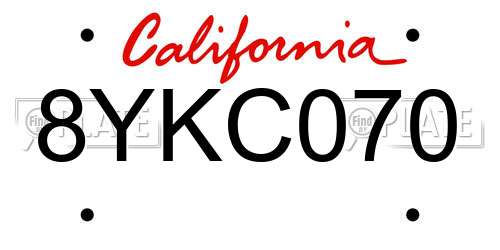 8YKC070 California License Plate