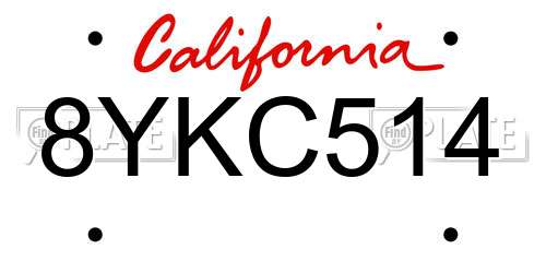 8YKC514 California License Plate