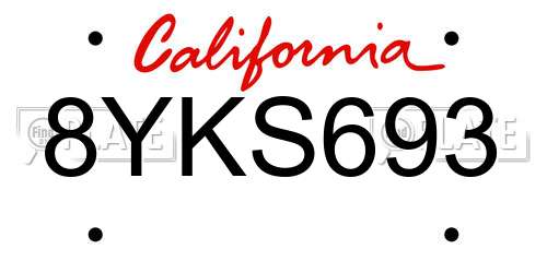 8YKS693 California License Plate
