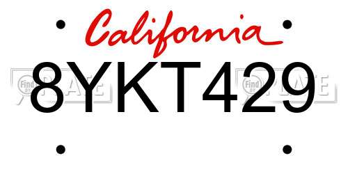 8YKT429 California License Plate