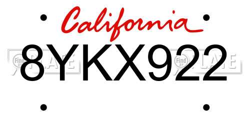 8YKX922 California License Plate