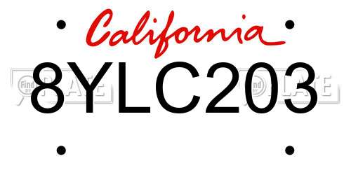 8YLC203 California License Plate