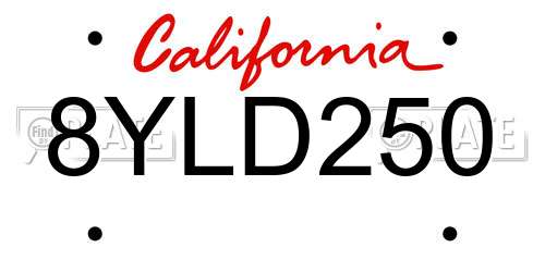 8YLD250 California License Plate