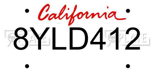 8YLD412 California License Plate