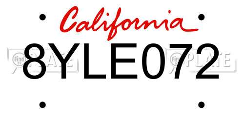8YLE072 California License Plate
