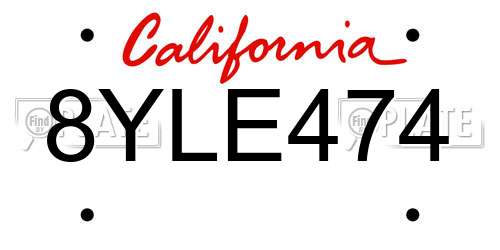 8YLE474 California License Plate