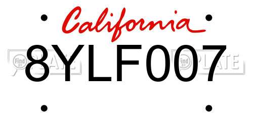 8YLF007 California License Plate