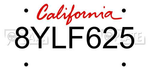 8YLF625 California License Plate