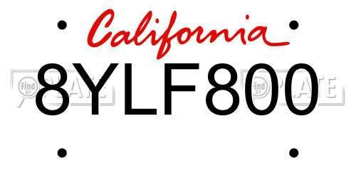 8YLF800 California License Plate