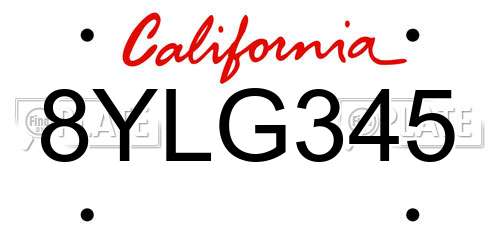 8YLG345 California License Plate
