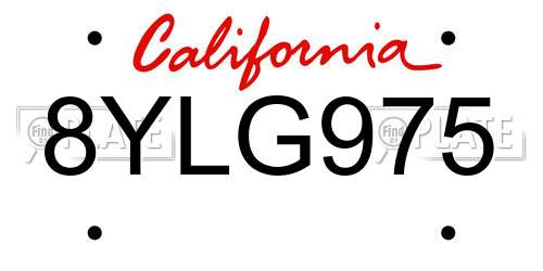 8YLG975 California License Plate