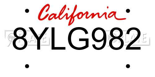 8YLG982 California License Plate