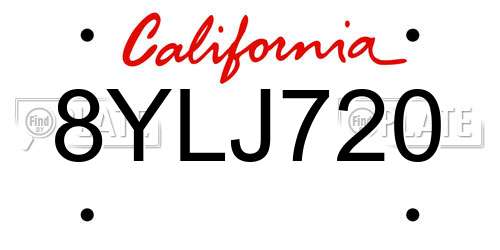 8YLJ720 California License Plate