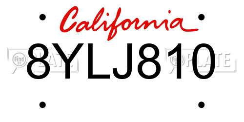 8YLJ810 California License Plate