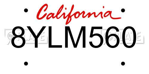 8YLM560 California License Plate