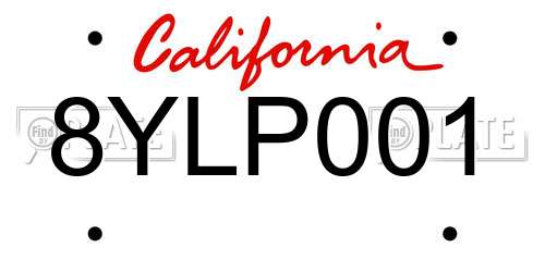 8YLP001 California License Plate