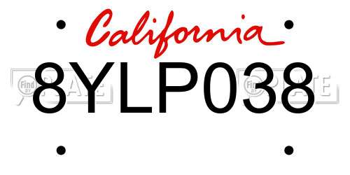 8YLP038 California License Plate