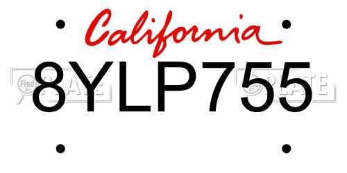 8YLP755 California License Plate