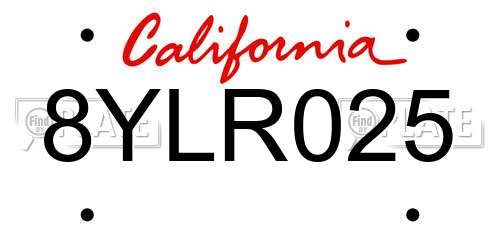 8YLR025 California License Plate