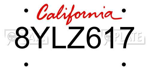 8YLZ617 California License Plate