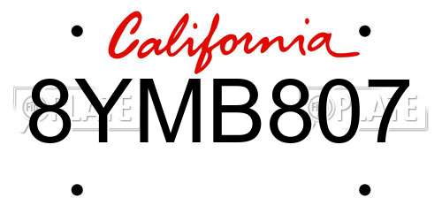 8YMB807 California License Plate