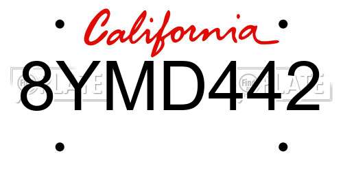 8YMD442 California License Plate