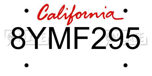 8YMF295 California License Plate