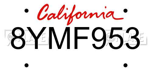 8YMF953 California License Plate