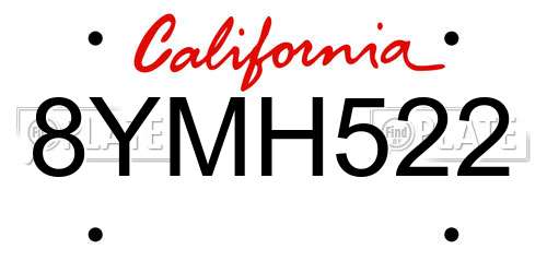 8YMH522 California License Plate