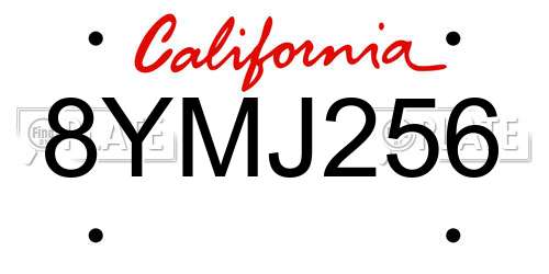 8YMJ256 California License Plate