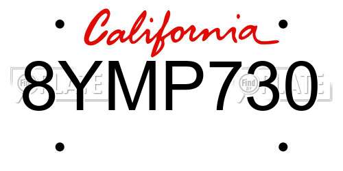 8YMP730 California License Plate