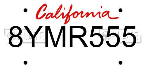 8YMR555 California License Plate