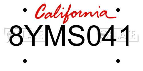 8YMS041 California License Plate