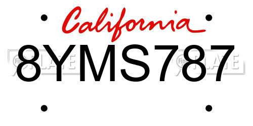8YMS787 California License Plate