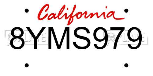 8YMS979 California License Plate