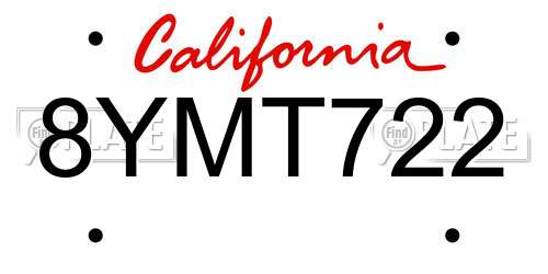 8YMT722 California License Plate