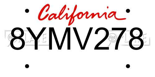 8YMV278 California License Plate