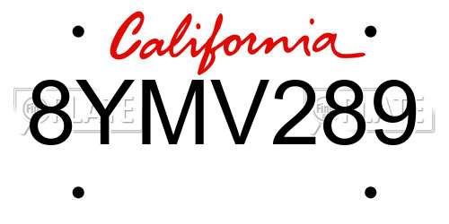 8YMV289 California License Plate