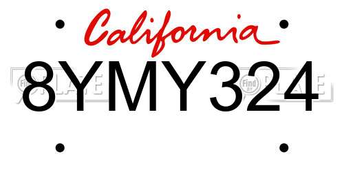 8YMY324 California License Plate